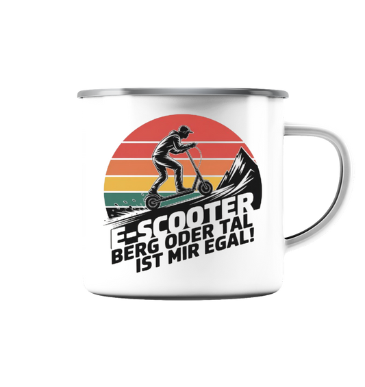 E-Scooter Berg oder Tal ist mir egal - Emaille Tasse (Silber)