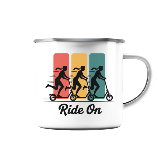 Ride on  - Emaille Tasse (Silber)