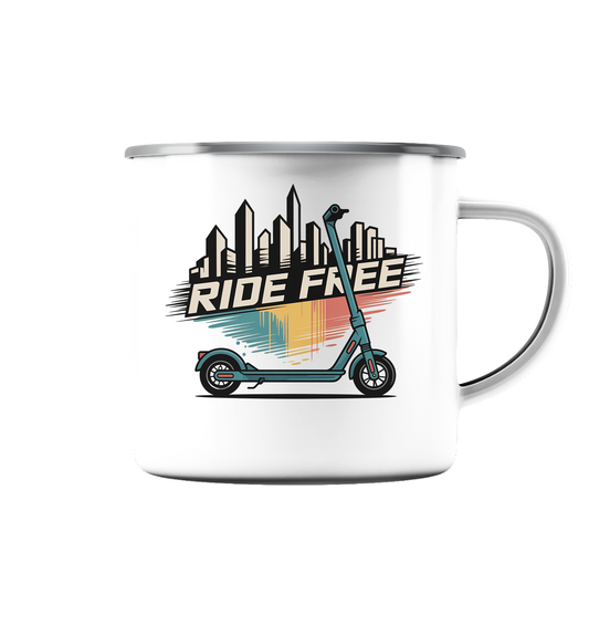 Ride free - Emaille Tasse (Silber)