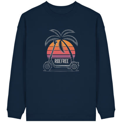 Ride Free Sunset and Palm - Womens Organic Oversized Sweatshirt